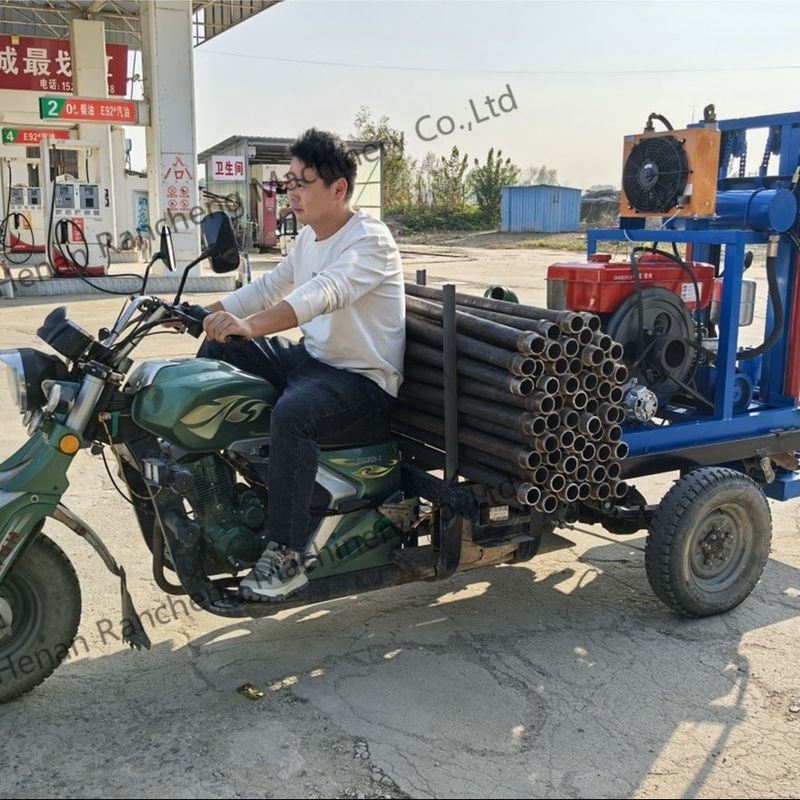 เครื่องเจาะบ่อน้ําขนาดเล็ก ไฮดรอลิก พกพา tricycle เครื่องเจาะบ่อน้ําสําหรับเจาะหลุมเจาะที่มีประสิทธิภาพ